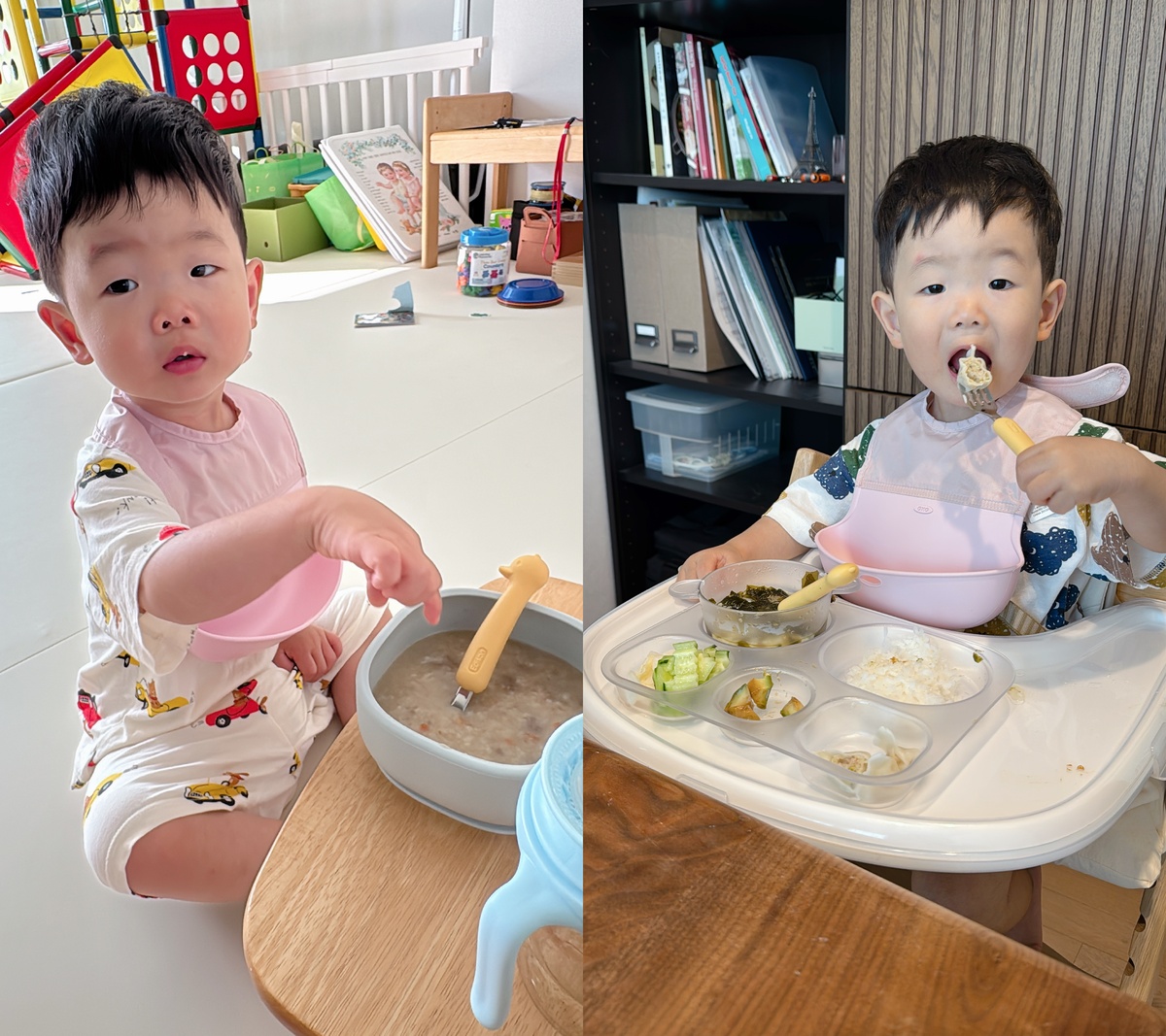 영양죽(왼쪽)과 물만두를 맛있게 먹는 조카의 모습. 박재림 기자