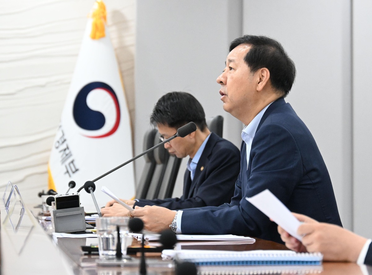 구윤철 부총리 겸 재정경제부 장관이 3일 세종시 정부세종청사 중앙동에서 열린 ‘비상경제본부 회의 겸 경제관계장관회의’에서 발언하고 있다. 뉴시스