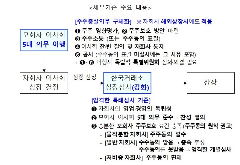중복상장 원칙금지·예외허용을 위한 세부기준. 금융위원회&nbsp;제공