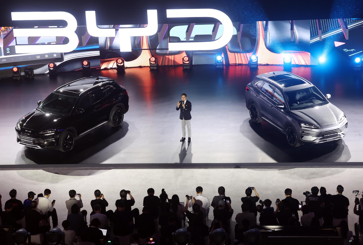 부산모빌리티쇼에서 BYD코리아가 독자적인 차세대 하이브리드 기술 'DM-i'(Dual Mode-intelligent)를 국내 처음 공개하고 있다. 뉴시스
