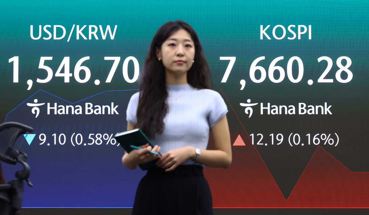코스피는 전 거래일(7648.09)보다 91.66포인트(1.20%) 상승한 7739.75에 개장한 3일 오전 서울 중구 하나은행 딜링룸에 지수가 표시돼 있다. 뉴시스