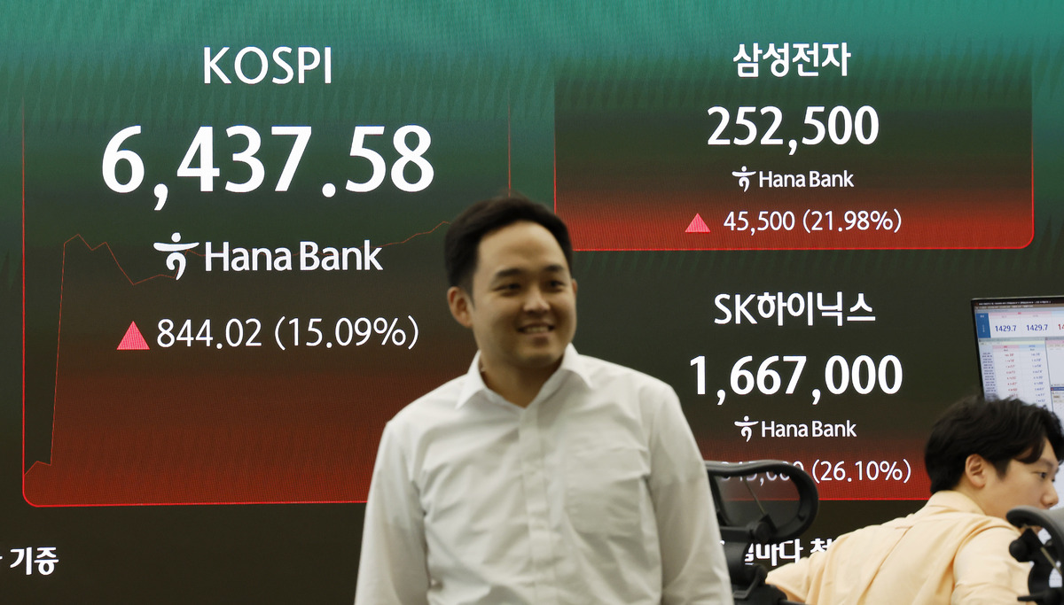 31일 오전 서울 중구 하나은행 딜링룸 전광판에 주요 지수가 표시 되고 있다. 코스피는 전거래일 보다 64.23p(1.15%) 오른 5,657.79에 개장했다. 코스닥은 전거래일보다 5.96% 오른 683.20에 장을 시작했다. 원·달러 환율은 1425.1원에 거래 중이다. 뉴시스