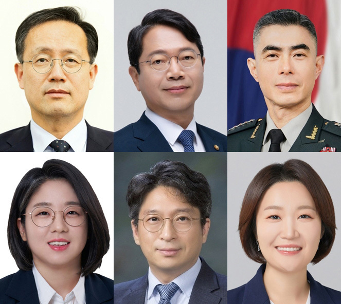 이재명 대통령은 30일 경제부총리 겸 재정경제부 장관 후보자에 이형일 재정경제부 제1차관을 지명하는 등 6개 부처 개각을 단행했다. 윗줄 왼쪽부터 경제부총리 겸 재정경제부 장관 후보자 이형일 재정경제부 제1차관, 법무부 장관 후보자 김승원 더불어민주당 의원, 국방부 장관 후보자 강신철 전 한미연합사령부 부사령관, 아랫줄 왼쪽부터 성평등가족부 장관 후보자 용혜인 기본소득당 의원, 국토교통부 장관 후보자 홍지선 국토교통부 2차관, 중소벤처기업부 장관 후보자 이소영 더불어민주당 의원. 청와대 제공
